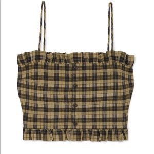 Ganni Cropped Checked Cotton Blend Seersucker Top